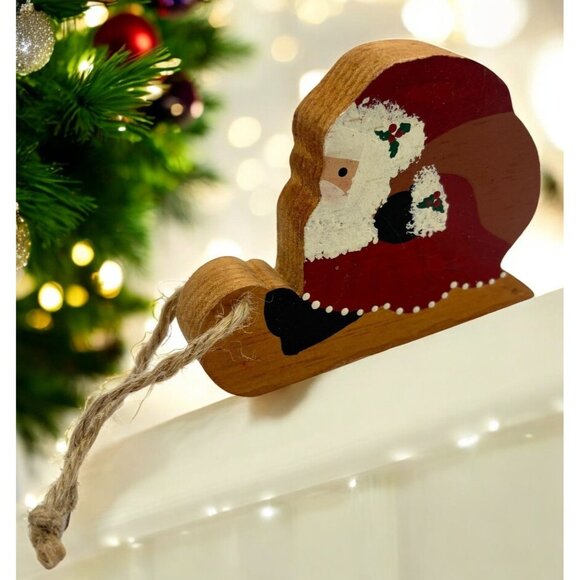 Vintage Handcrafted Wood Block Santa Claus Christmas Ornament Folk Art - Picture 1 of 7